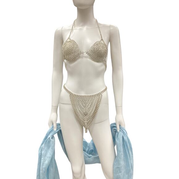 New Frederic’s Of Hollywood 2Piece Set Women’s One Size Bra + Bottom Rhinestones - Picture 2 of 5